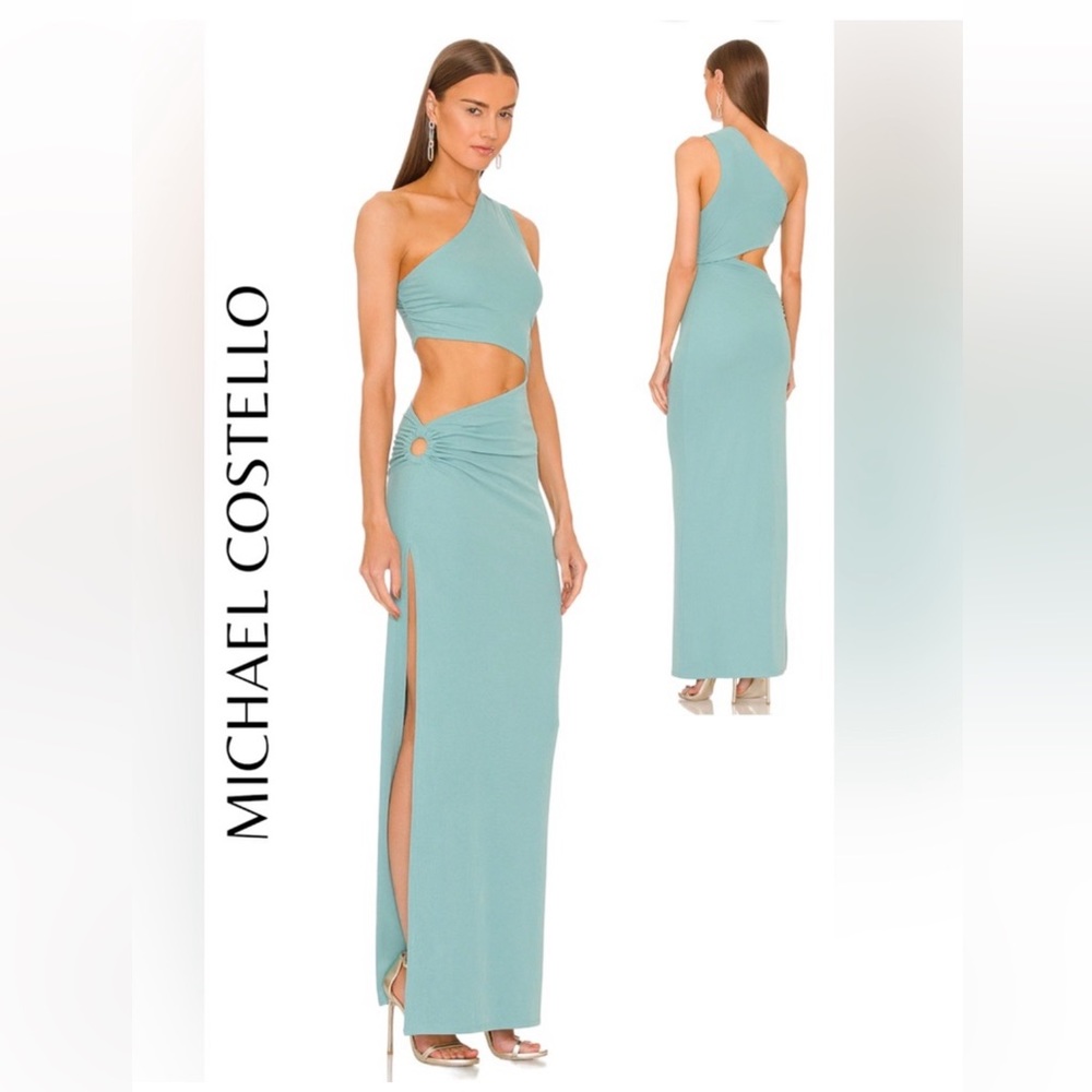 Michael Costello X revolve decked maxi dress in teal